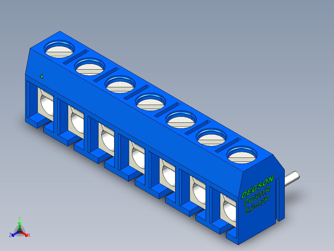 DEGSON DG301 系列 5.0mm 接线端子-DG301R-5.0-07P-12-00AH正等轴测图