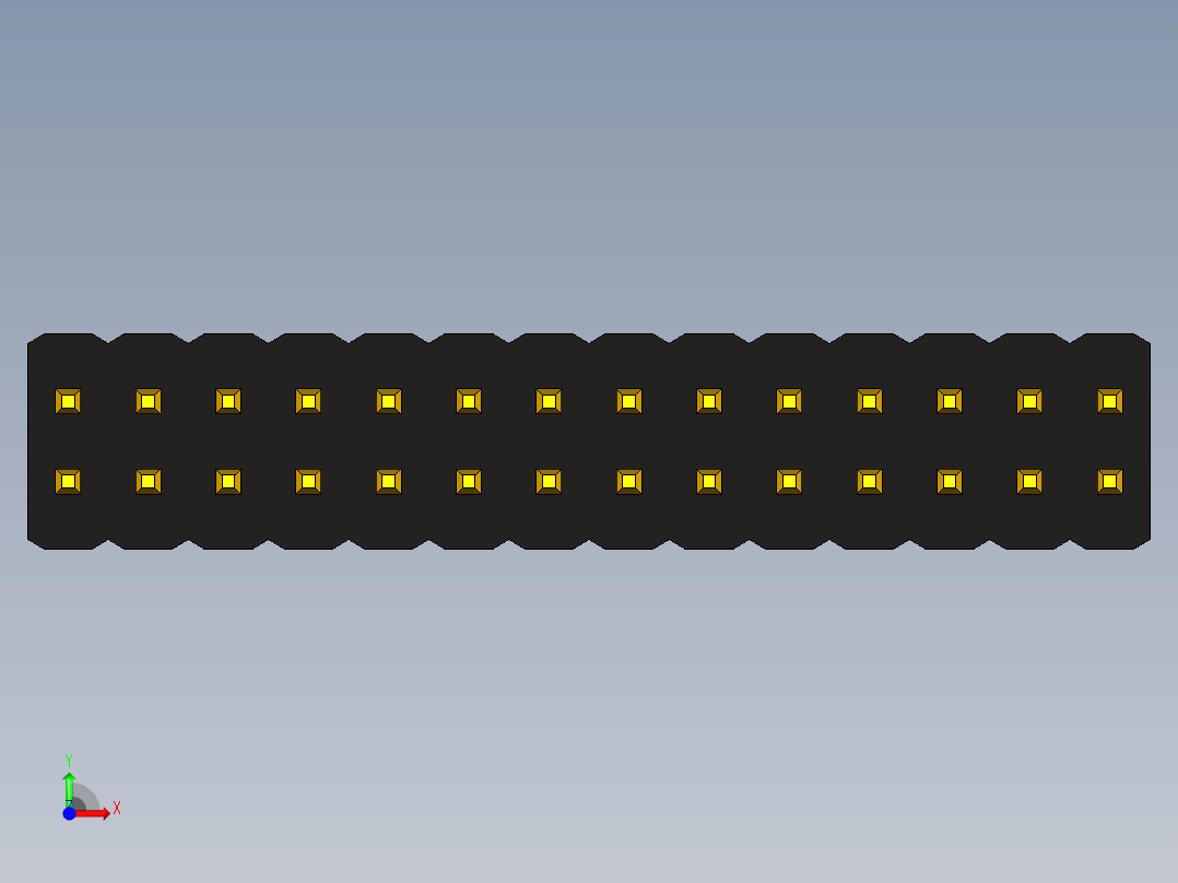 双引脚接头，间距1.27毫米（50密耳），通孔前视图