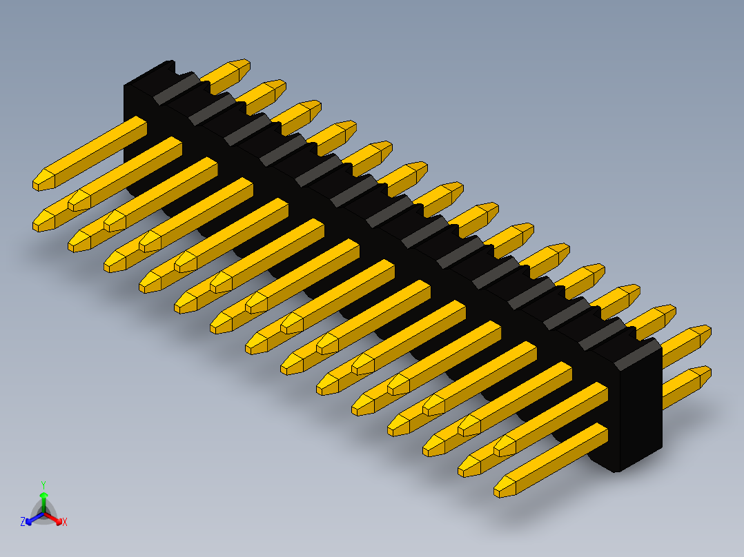 双引脚接头，间距1.27毫米（50密耳），通孔正等轴测图