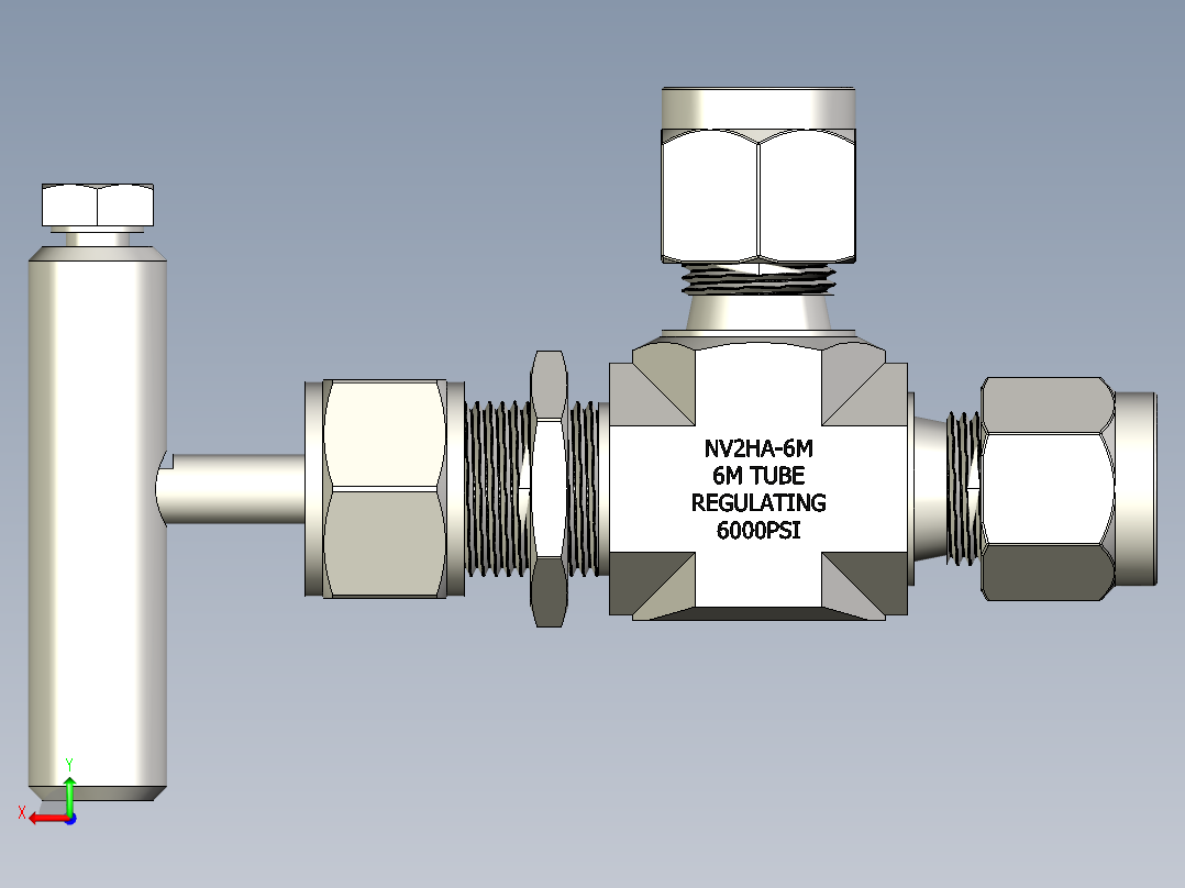 不锈钢整体阀帽角形针形阀，6毫米Hy-Lok管接头后视图