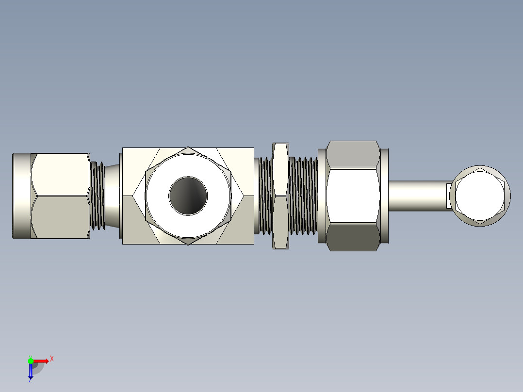 不锈钢整体阀帽角形针形阀，6毫米Hy-Lok管接头俯视图