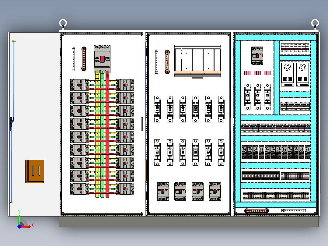 三柜组装630A竖装刀开关风机消防控制柜前视图