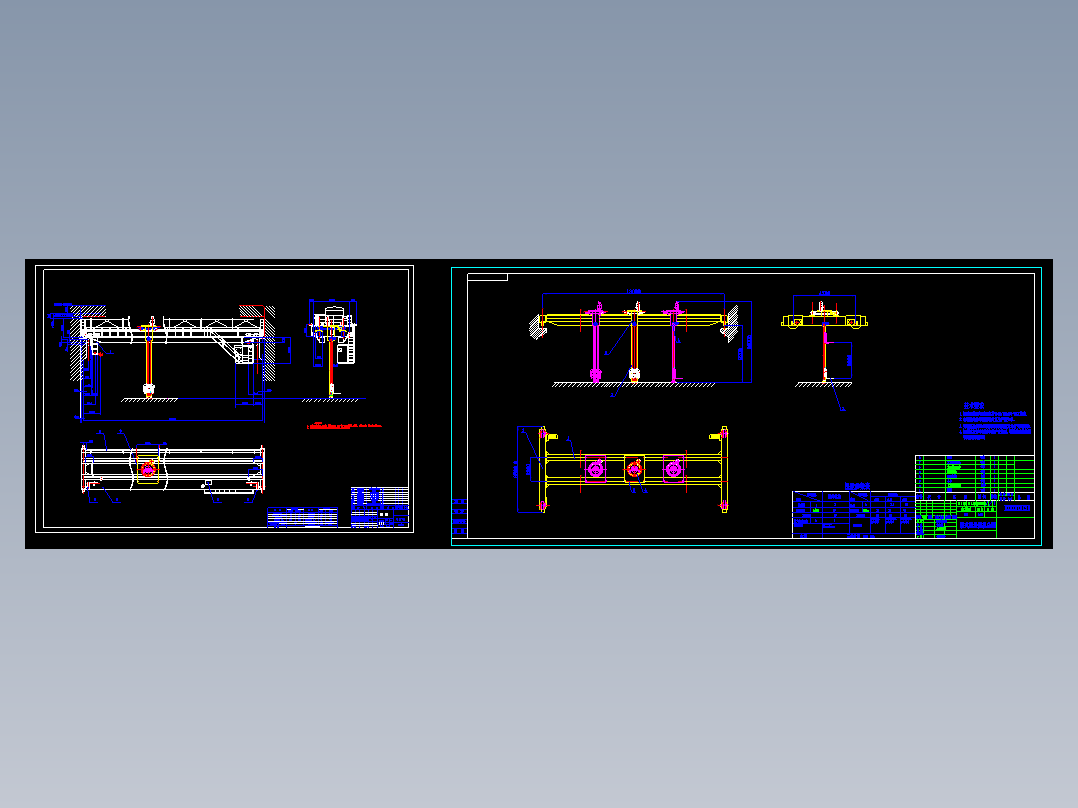 桥式堆垛机cad总装配图 双臂立柱电动葫芦 重型起重机CAD装配图纸