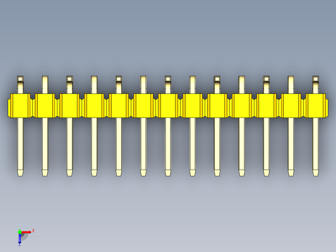 彩色公排针 100mil 2.54mm 系列-DS1022_yellow_13p_100mil_Type_SMT_R1_rev1.0俯视图