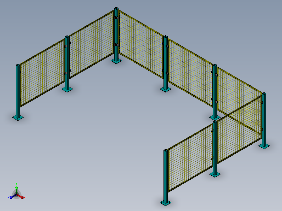 货架、设备防护围栏正等轴测图