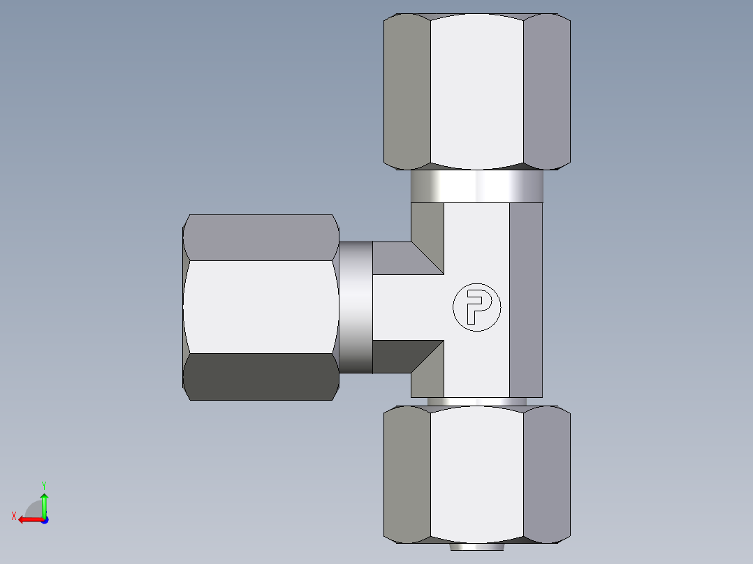 卡套式工业通用硬管接头EO_Swivel_nut_run_tee_EL06ZSCF后视图