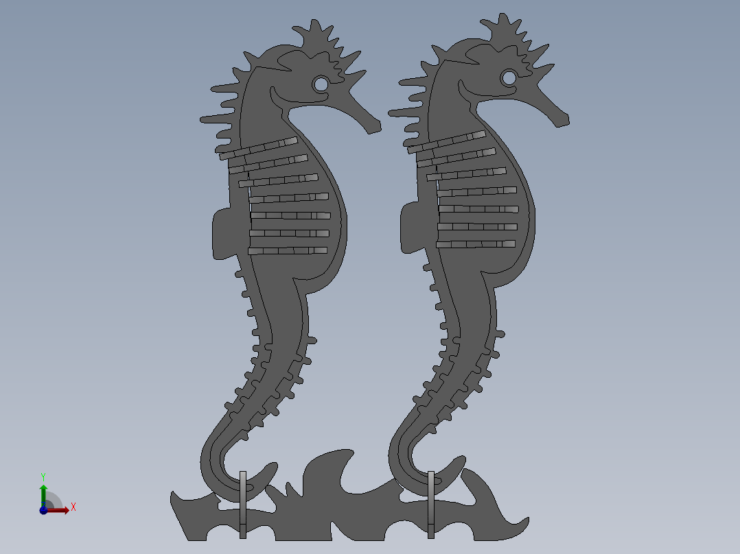 激光下料拼图海马Parasolid, SOLIDWORKS 2016, STEP _ IGES前视图