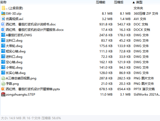 西红柿、番茄打浆机的设计含开题、SW三维、仿真及8张CAD图缩略图