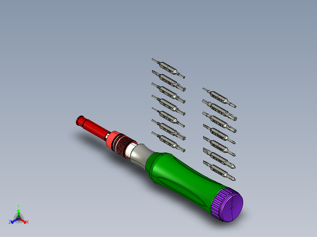 精密螺丝刀套件建模正等轴测图