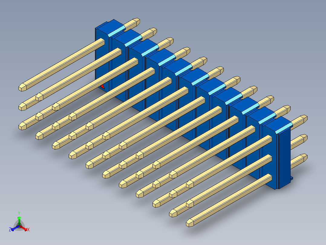 彩色公头100mil（2.54mm）系列-DS1021_blue_3x11p_100mil_Type5_rev1.0主视图