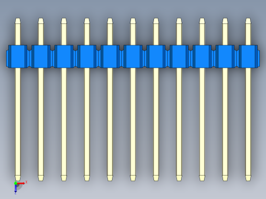 彩色公头100mil（2.54mm）系列-DS1021_blue_3x11p_100mil_Type5_rev1.0俯视缩略图