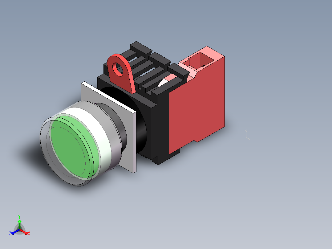 自复位按钮（带灯）YW1L-MF2E10Q4G（24V绿）正等轴测图