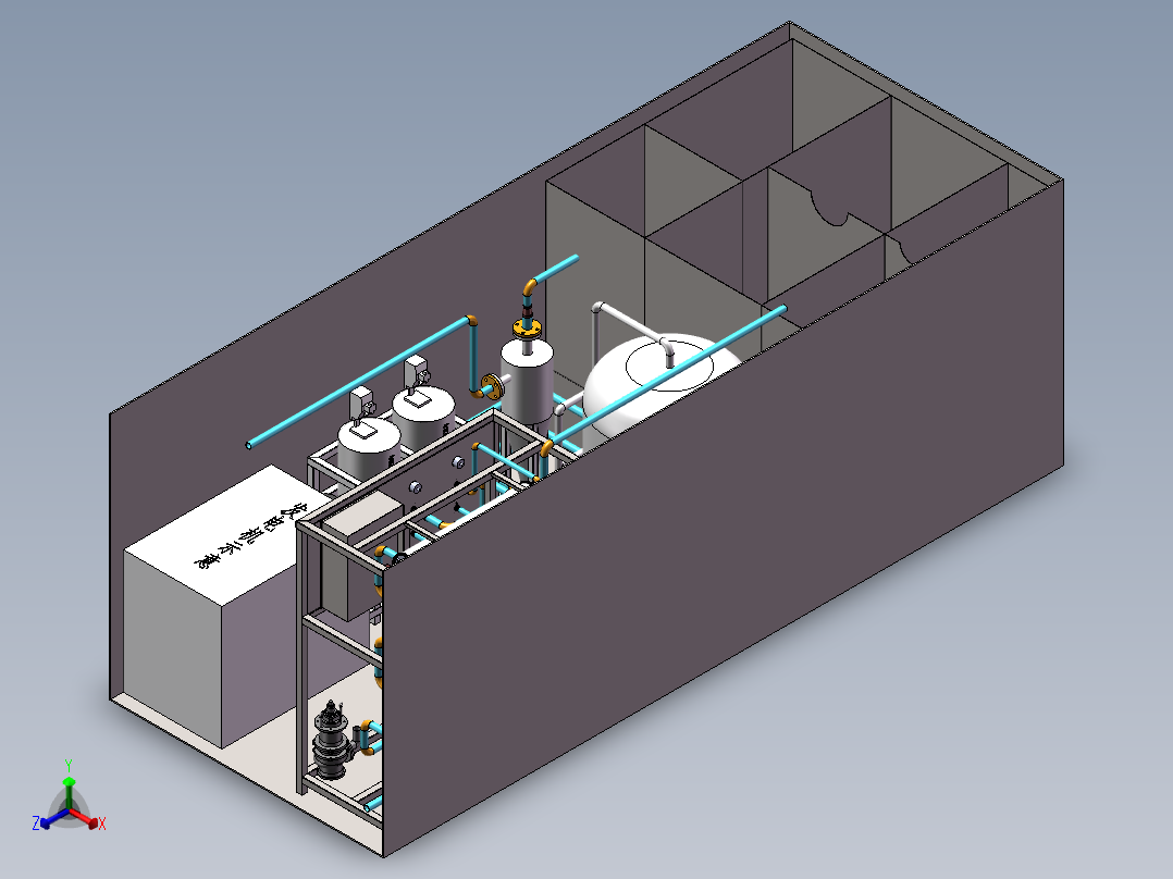 移动集装箱净水方案sw16可编辑正等轴测图