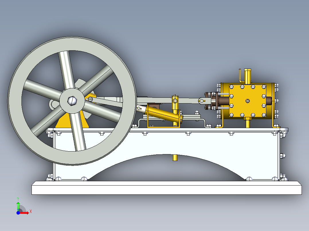 蒸汽机single-cylinder-steam-engine-2832-模型格式为 stp前视图