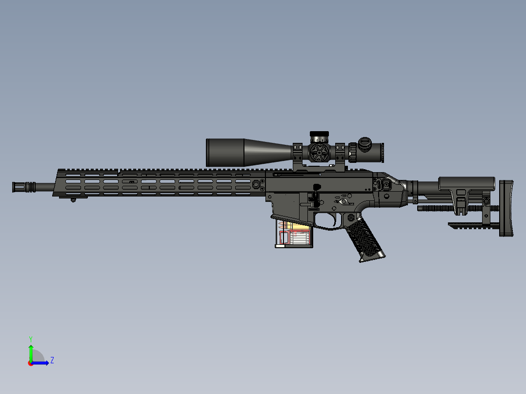 手枪左轮冲锋枪老式狙击步枪设计3D图纸perun-b-308-sniper STP左视图