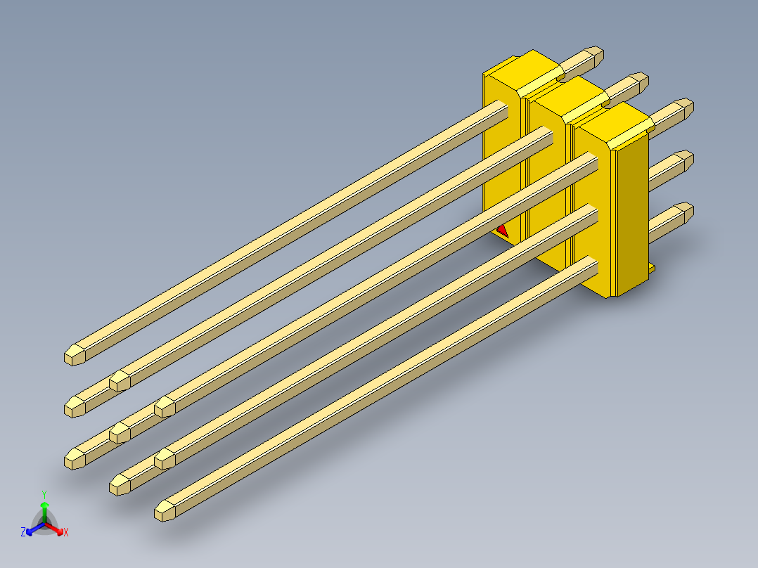 彩色公头100mil（2.54mm）系列-DS1021_yellow_3x03p_100mil_Type43_rev1.0正等轴测图
