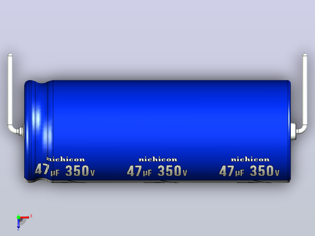 铝制轴向电解电容器。VX系列47uf 350v。16x41.5mm毫米。间距44.5至51毫米。电解镍镉电池俯视图