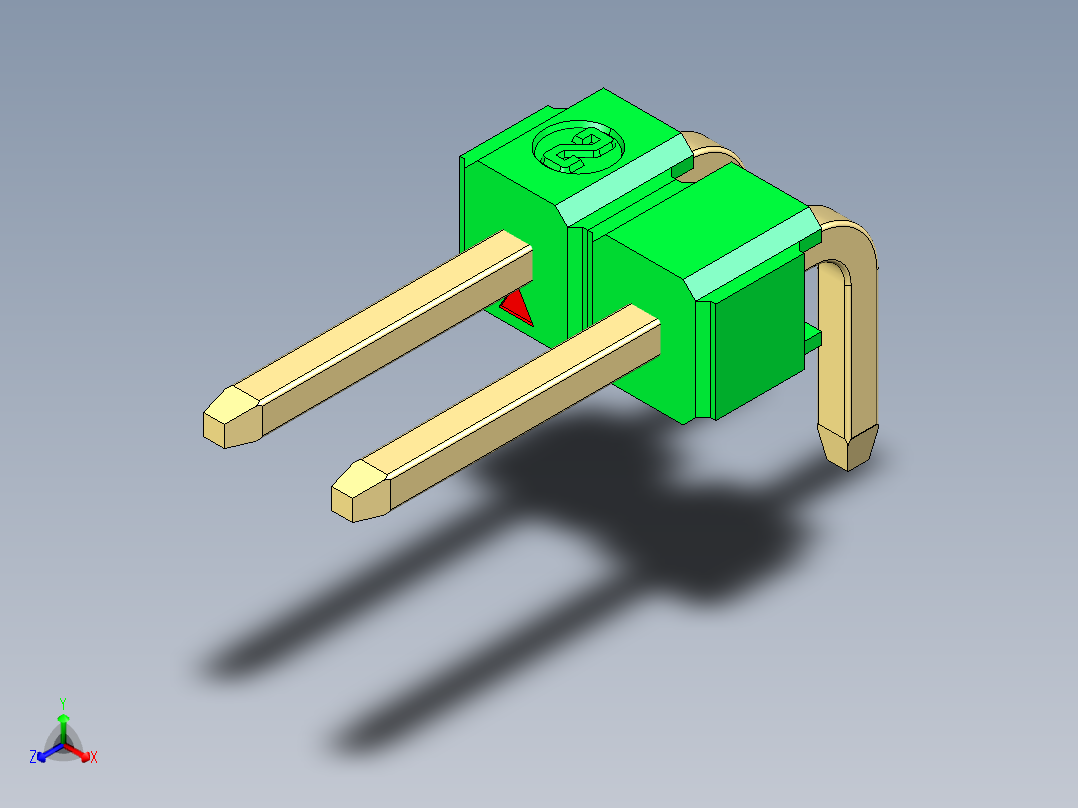 彩色公排针 100mil 2.54mm 系列-DS1022_green_1x02p_100mil_TypeD_rev1.0正等轴测图