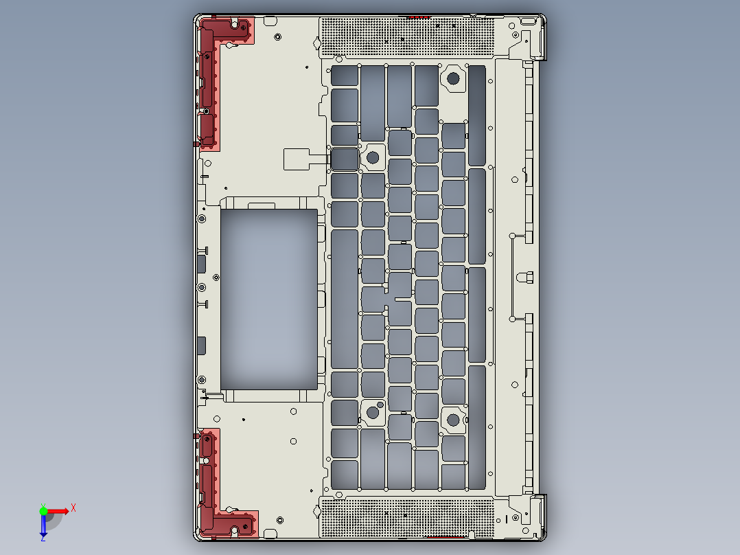 包胶金属电脑外壳铣长边侧孔程序模型俯视图