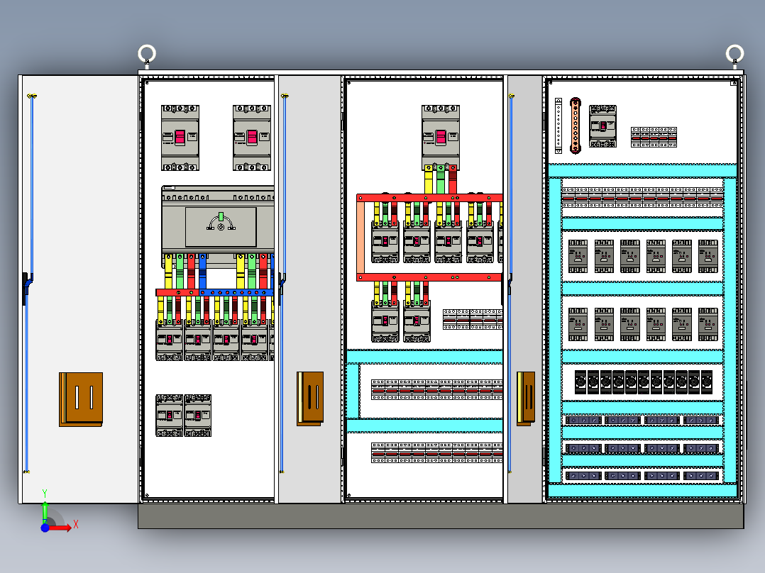 三柜组装双电源630A正装12路交流接触器控制柜 55365前视图