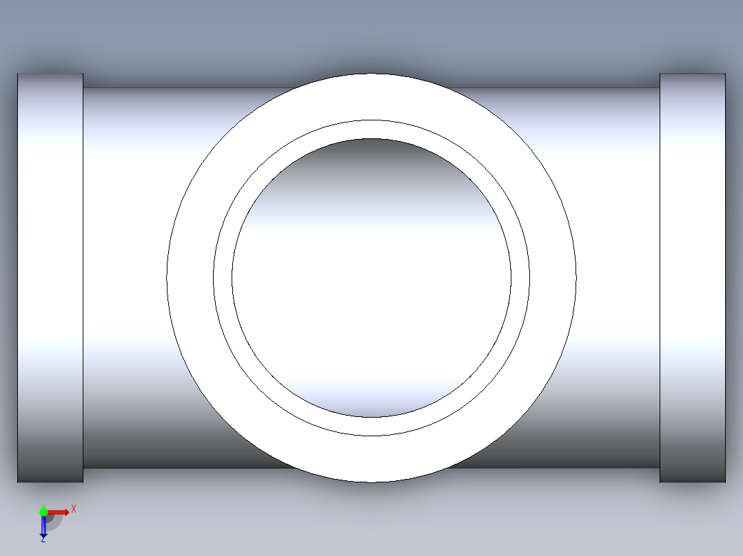 B3004509-不锈钢三通，尺寸 1 英寸俯视图