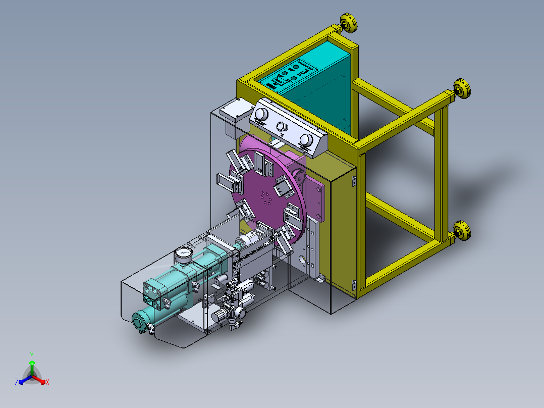F137+电源插头芯多工位气液增压铆压机正等轴测图