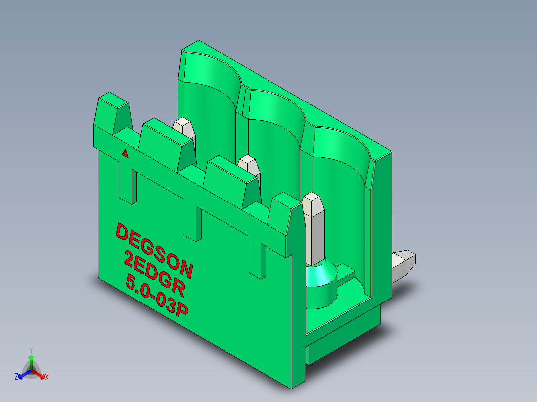 DEGSON 2EDG 系列 5.0mm 可插拔接线端子组-2EDGR-5.0-03P-14-00AH正等轴测图