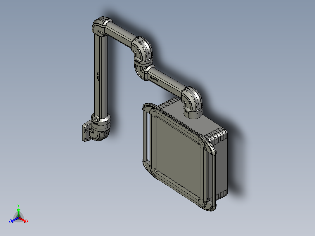 向下垂直墙座+转角+转角+中间连接器+90度箱体连接器+控制箱正等轴测图