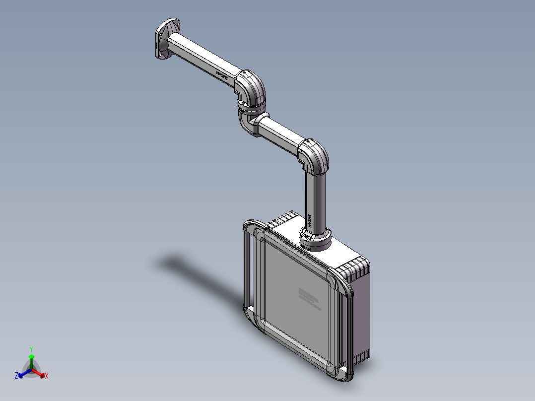 向下固定底座+中间连接器+转角+箱体连接器+控制箱正等轴测图