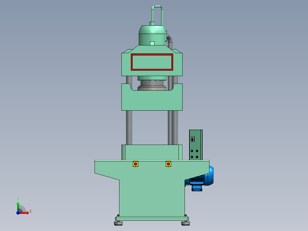 Prensa 100T液压机3D数模图纸 STEP格式前视图