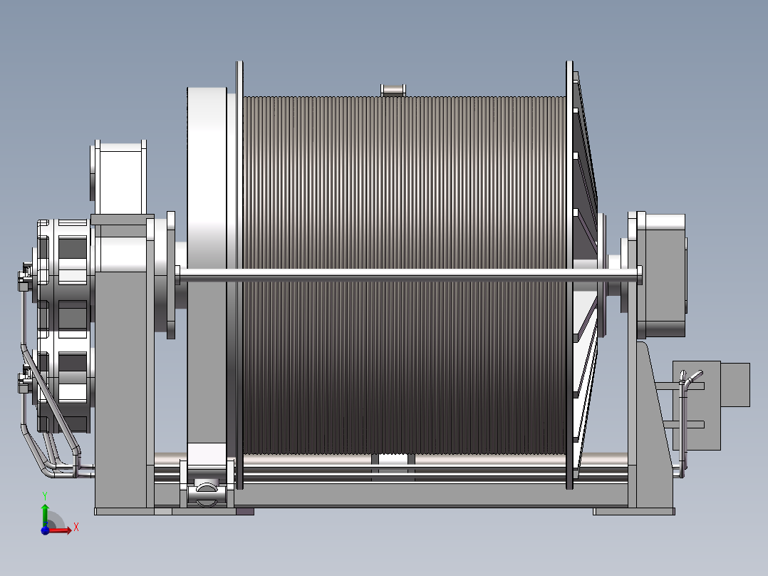 3款卷扬机3d图纸 卷筒卷线机绞盘机 钢丝绳卷线机、卷扬机3d模型前视图