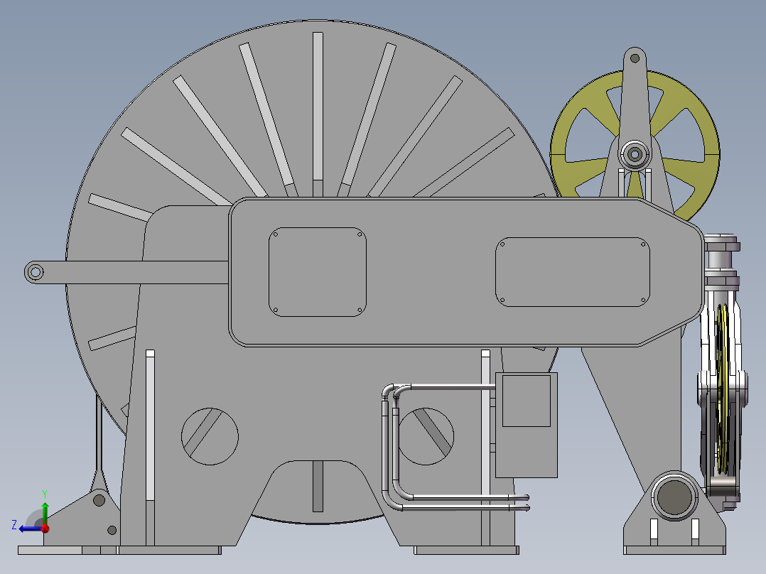 3款卷扬机3d图纸 卷筒卷线机绞盘机 钢丝绳卷线机、卷扬机3d模型右视图
