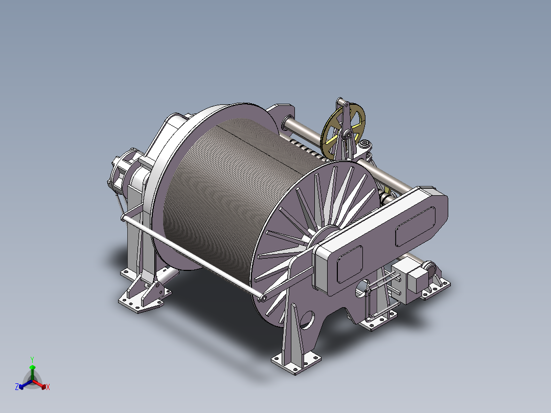 3款卷扬机3d图纸 卷筒卷线机绞盘机 钢丝绳卷线机、卷扬机3d模型正等轴测图