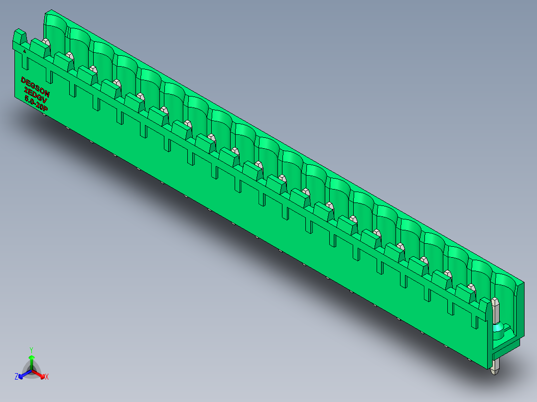 DEGSON 2EDG 系列 5.0mm 可插拔接线端子组-2EDGV-5.0-20P-14-00AH正等轴测图