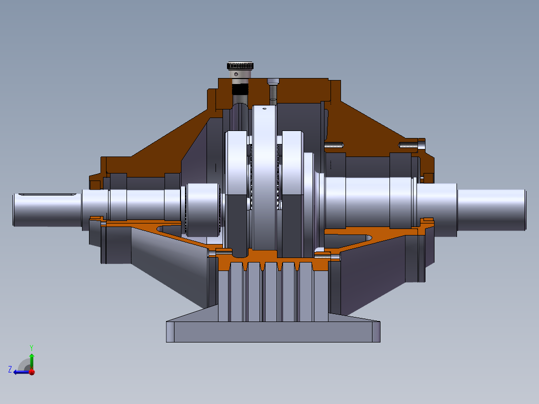 JX604-两级 二级行星齿轮减速器设计三维建模含CAD图纸右视图