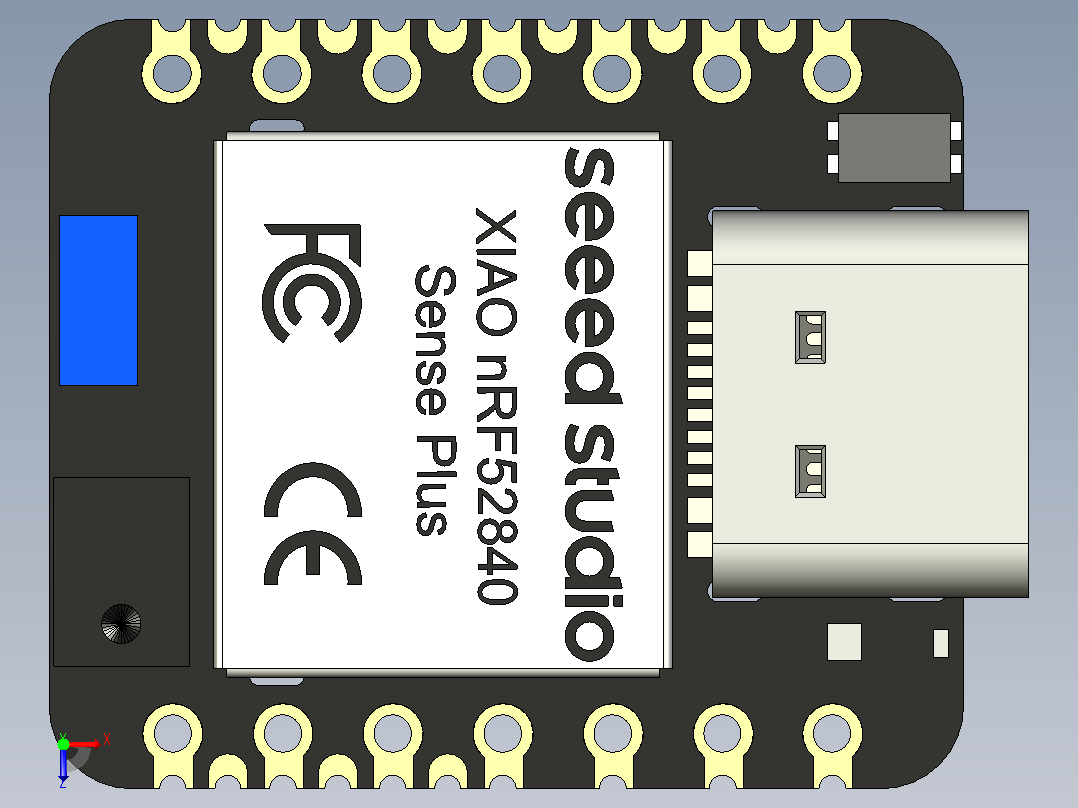 seeed Studio XIAO NRF 52840 Sense Plus采用带FPU的北欧芯片组，为这款微型蓝牙传感器开发板带来了更多SMD引脚。在保持标准版本所有功能的同时，包括板载IMU和PDM麦克风、蓝牙5.0、NFC和低功耗俯视图