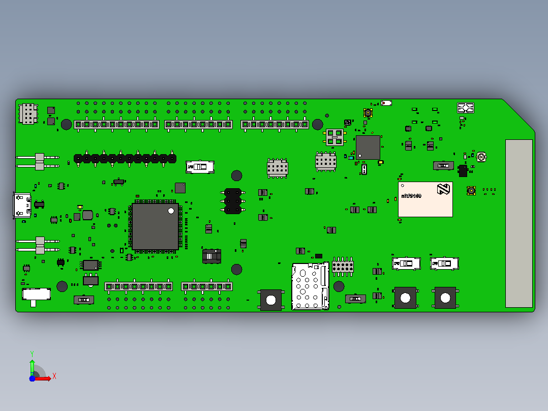 北欧半导体nRF9160 SiP原型开发套件的模型前视图