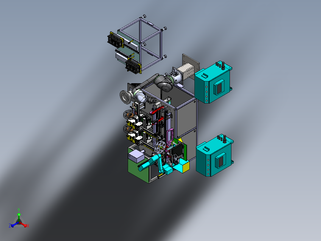 自动化顶升剥料贴膜组装流水线sw18可编辑正等轴测图