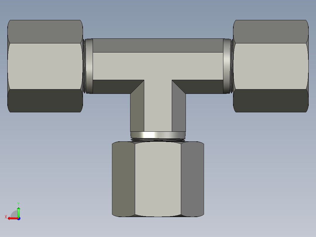 T型管接头3D模型后视图