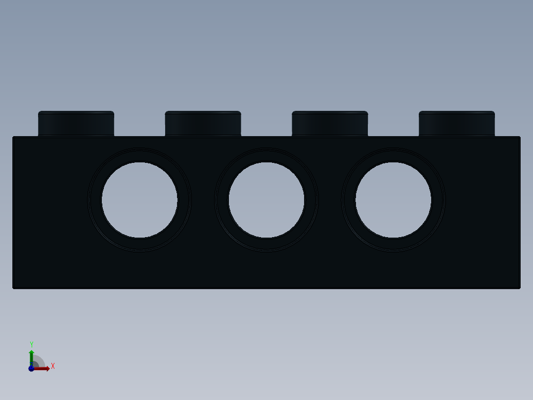 乐高机械组积木（横梁）-370126 Black Technic Brick 1 x 4 with Holes前视图