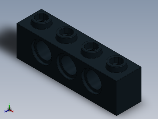 乐高机械组积木（横梁）-370126 Black Technic Brick 1 x 4 with Holes正等轴测缩略图