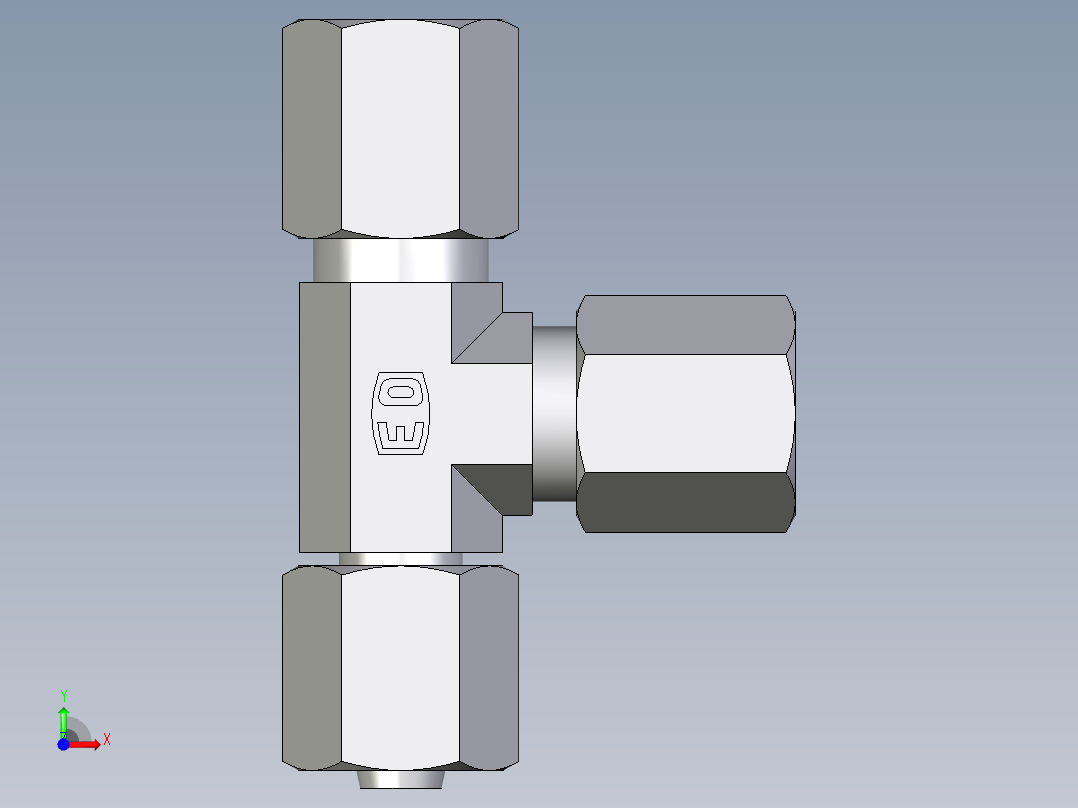 卡套式工业通用硬管接头EO_Swivel_nut_run_tee_EL06ZLCF前视图