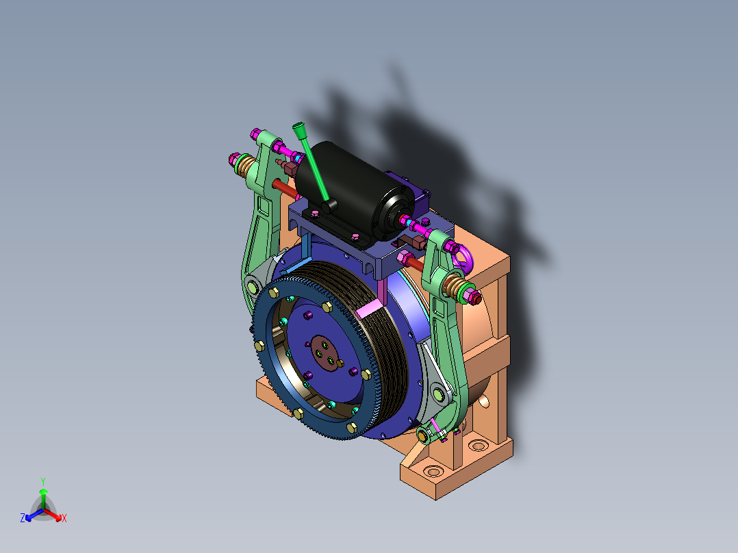 电梯曳引机三维建模图纸正等轴测图