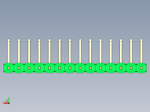 彩色公排针 100mil 2.54mm 系列-DS1022_green_14p_100mil_TypeU_rev1.0后视缩略图