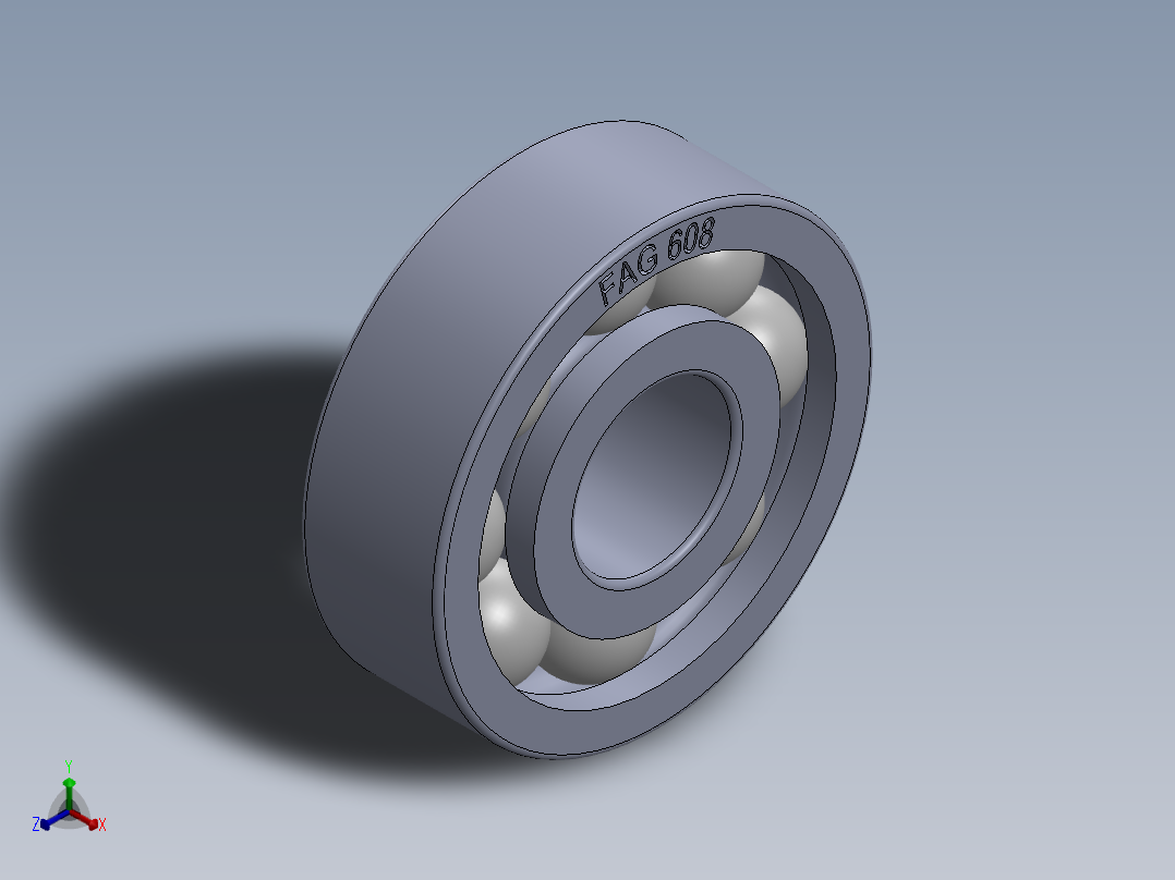 滚珠轴承-FAG BALL BEARING 608 8x22x7.SLDPRT正等轴测图