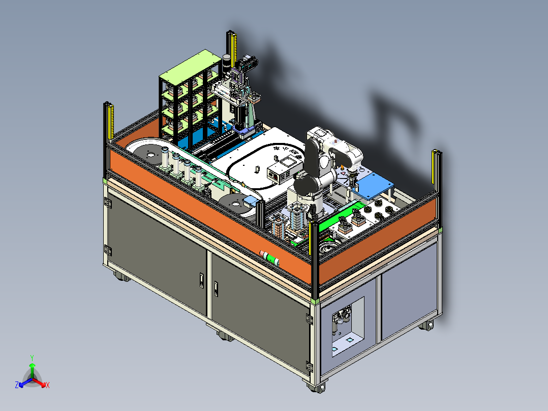 工业机器人教学实训综合实训台完整三维模型含机械手振动盘AGV小车