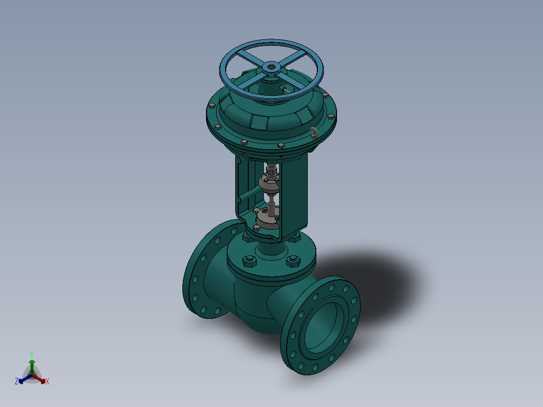 5款气动薄膜单座（套筒）调节阀（散热型）正等轴测图