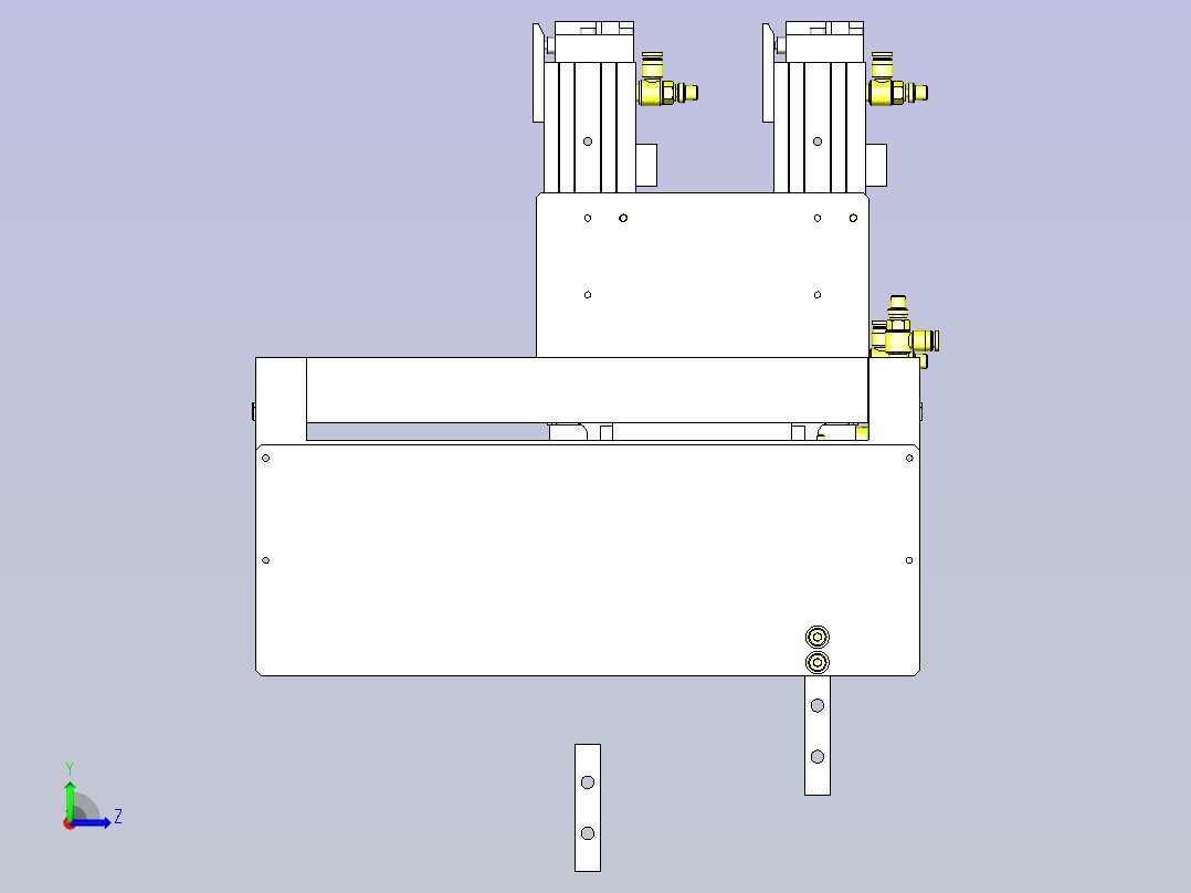 一款3位装载机构(不同行程)3D模型左视图