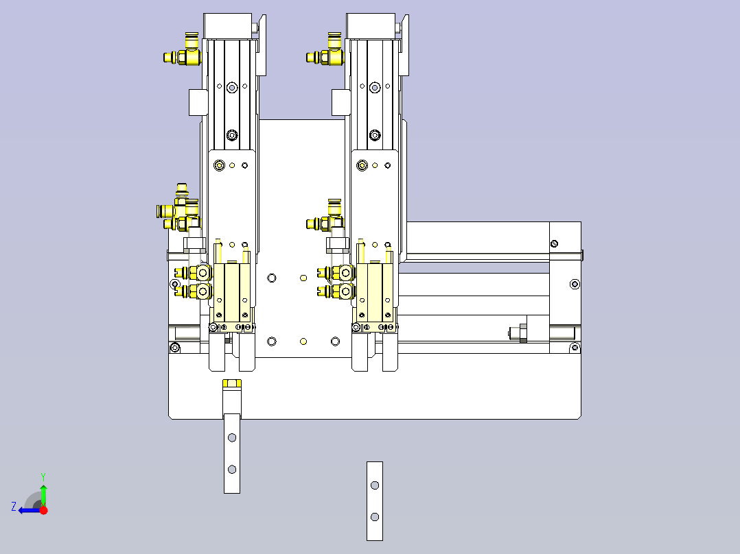 一款3位装载机构(不同行程)3D模型右视图