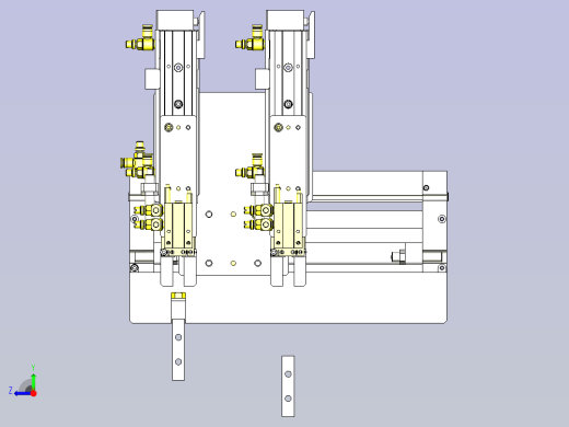 一款3位装载机构(不同行程)3D模型右视缩略图